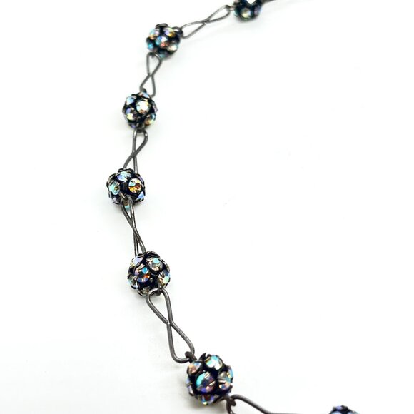 VINTAGE AB Aurora Borealis Crystal Disco Ball Necklace Gunmetal Station Choker - Picture 9 of 13